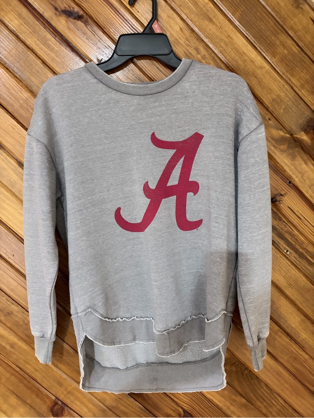 Gray Women's Pullover Sweatshirt with Burgundy 'A' Graphic